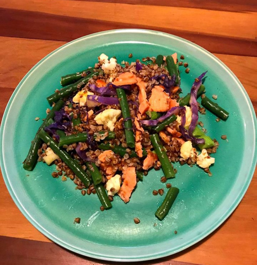 buckwheat with veggies and salmon